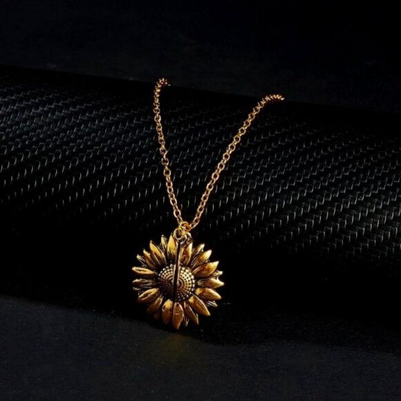GOLD SUNFLOWER "YOU ARE MY SUNSHINE" OPEN LOCKET NECKLACE - Picture 4 of 7